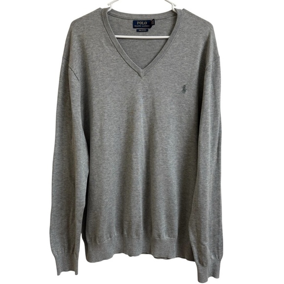 Polo Ralph Lauren Other - Polo Ralph Lauren Mens Size XL Gray V-Neck Knitted Pima Cotton Sweater Gray Pony